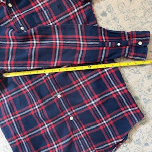 🧡3/15 TOPMAN Red Blue Plaid Cotton Shirt Men's S - Picture 8 of 13